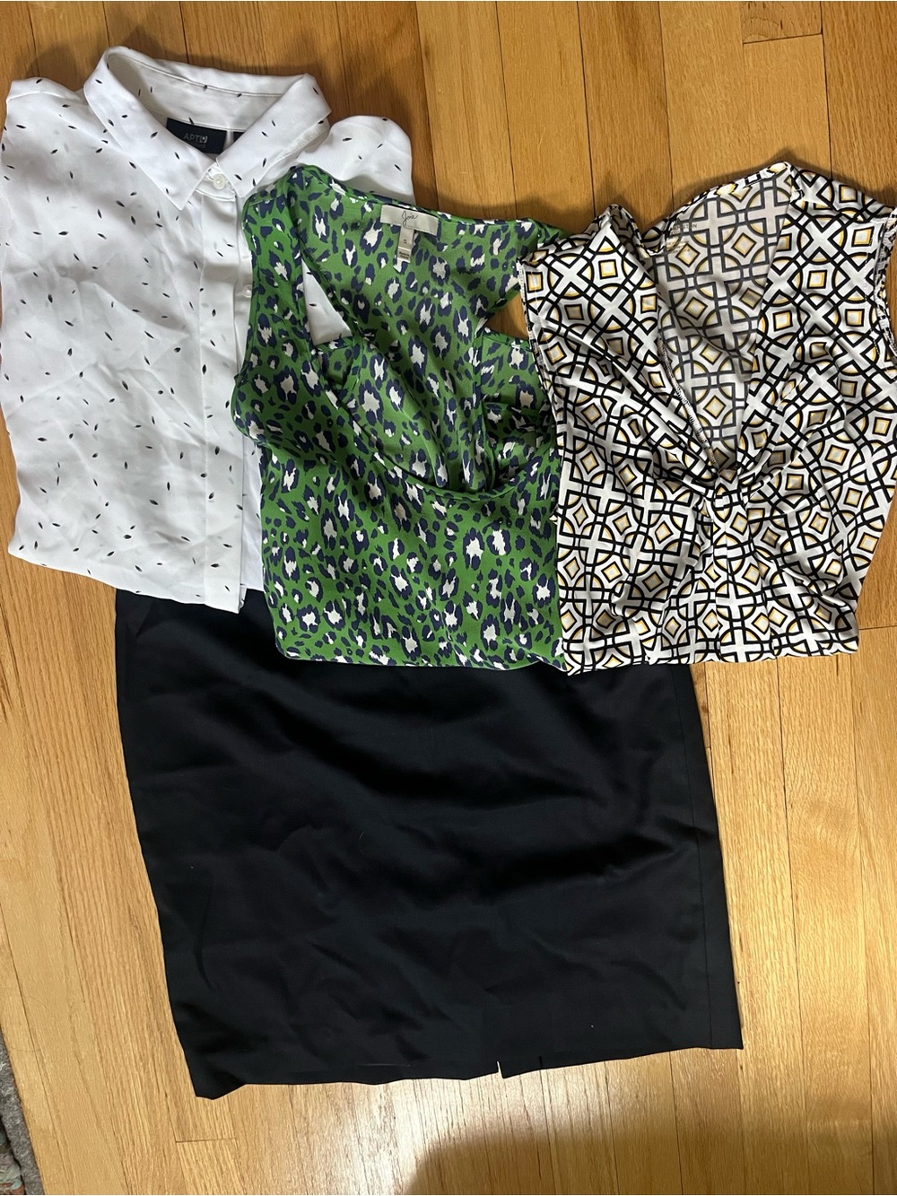 BUNDLE - Brooks Brothers Navy Pencil Skirt with three office/ casual tops
